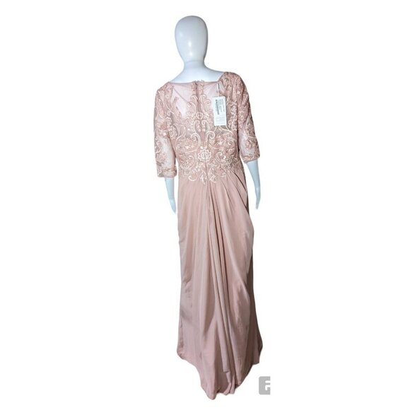 JJs House Beaded Lace Chiffon Womens 12 Formal Dress Gown Dusty Rose Pink Prom - Picture 2 of 4